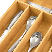 Load image into Gallery viewer, Utopia Kitchen Bamboo Silverware Organizer- 5 Compartments - Bamboo Drawer Organizer - Bamboo Hardware Organizer (2 PACK)
