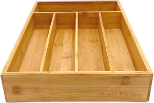 Utopia Kitchen Bamboo Silverware Organizer- 5 Compartments - Bamboo Drawer Organizer - Bamboo Hardware Organizer (2 PACK)