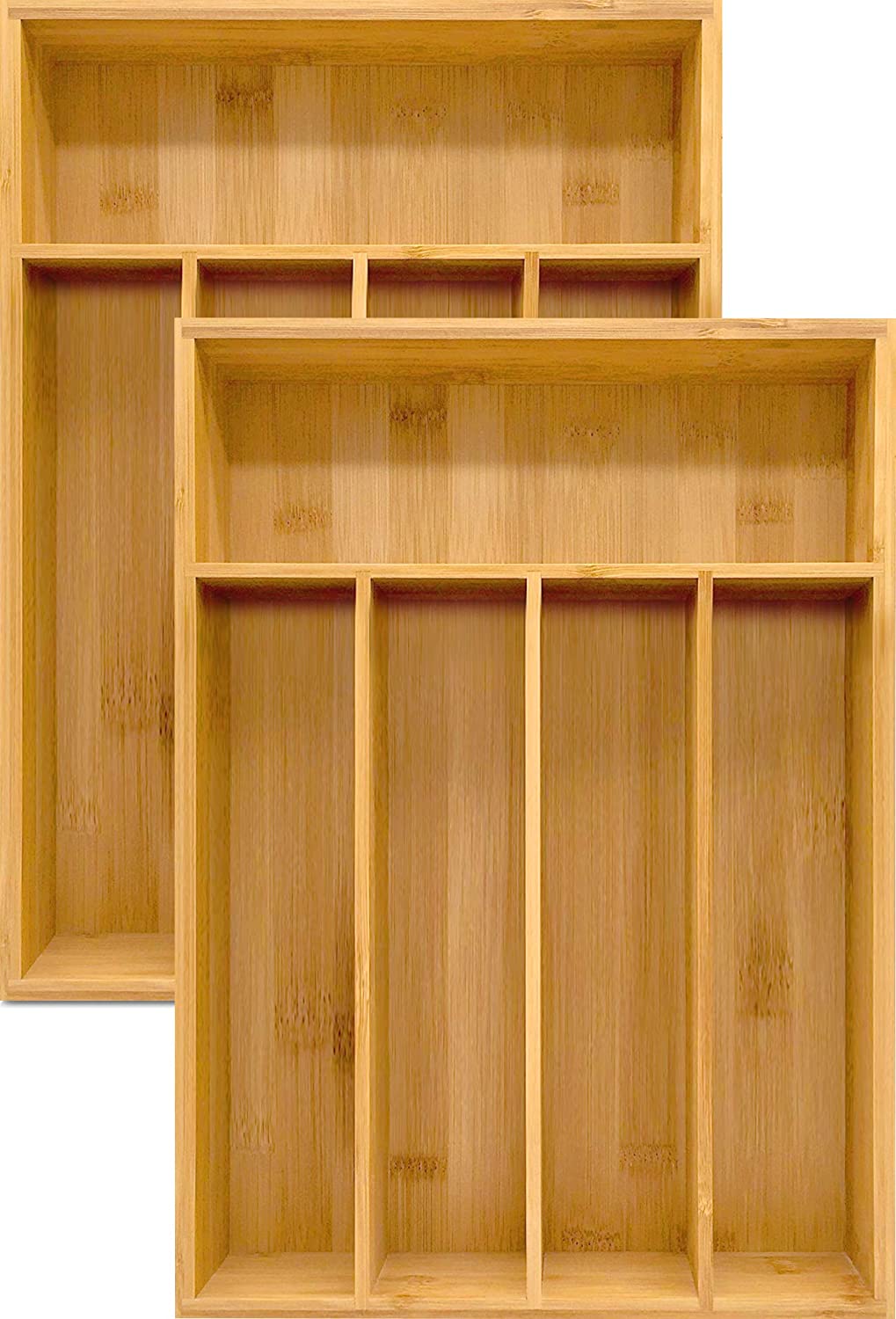 Utopia Kitchen Bamboo Silverware Organizer- 5 Compartments - Bamboo Drawer Organizer - Bamboo Hardware Organizer (2 PACK)